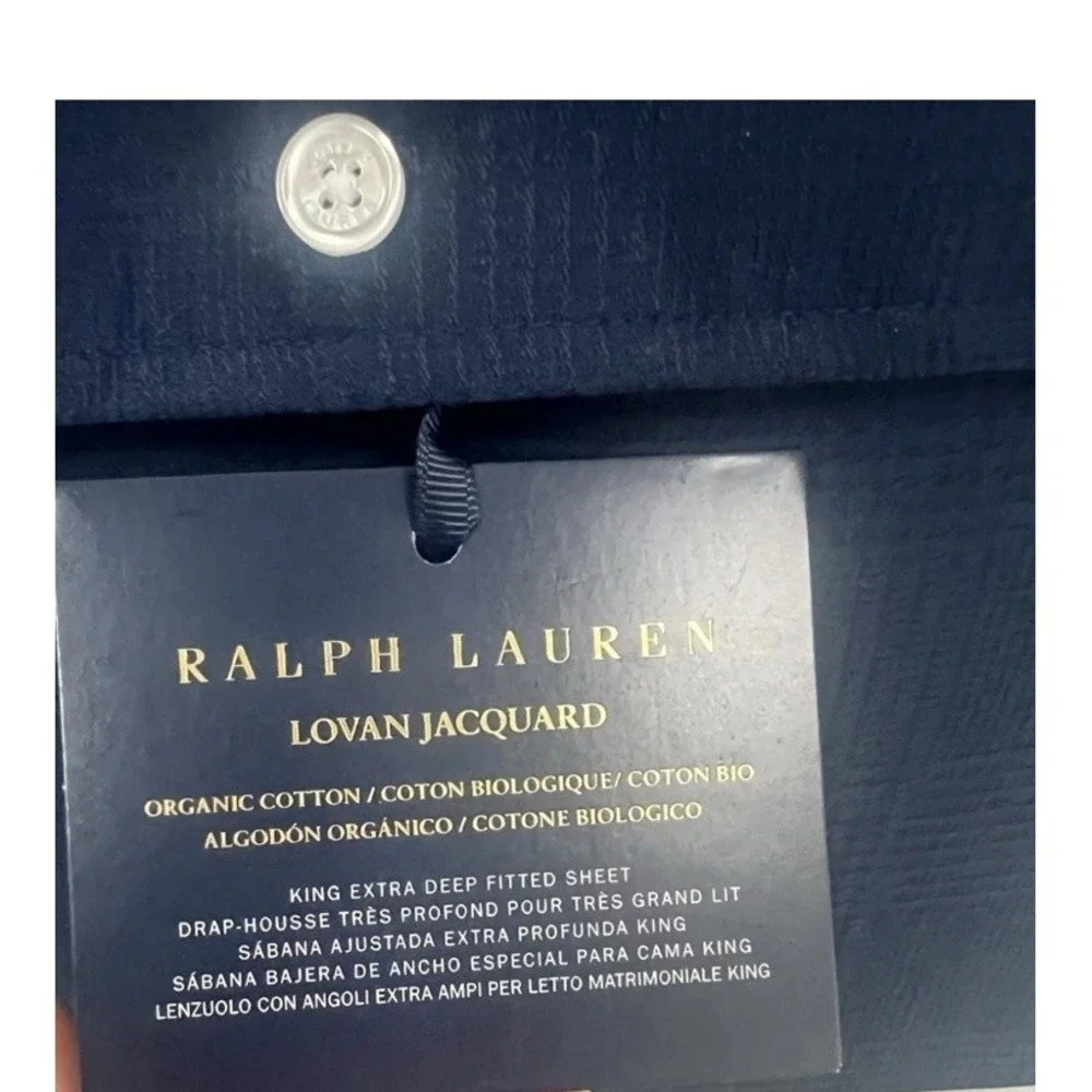 Ralph Lauren Organic Cotton Lovan Jacquard Navy King Extra Deep Fitted Sheet‎